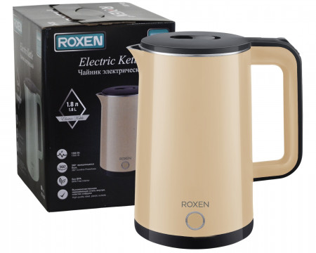 Чайник ROXEN RX-201 Beige 1,8л.Мощность 1500Вт.Двойной корпус пластик/сталь