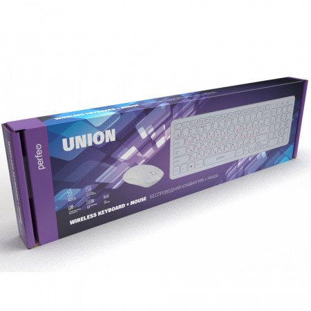 Perfeo беспров. набор "UNION", USB: клав-ра 96 кн. + мышь 4 кн., 1000-1200-1600 DPI