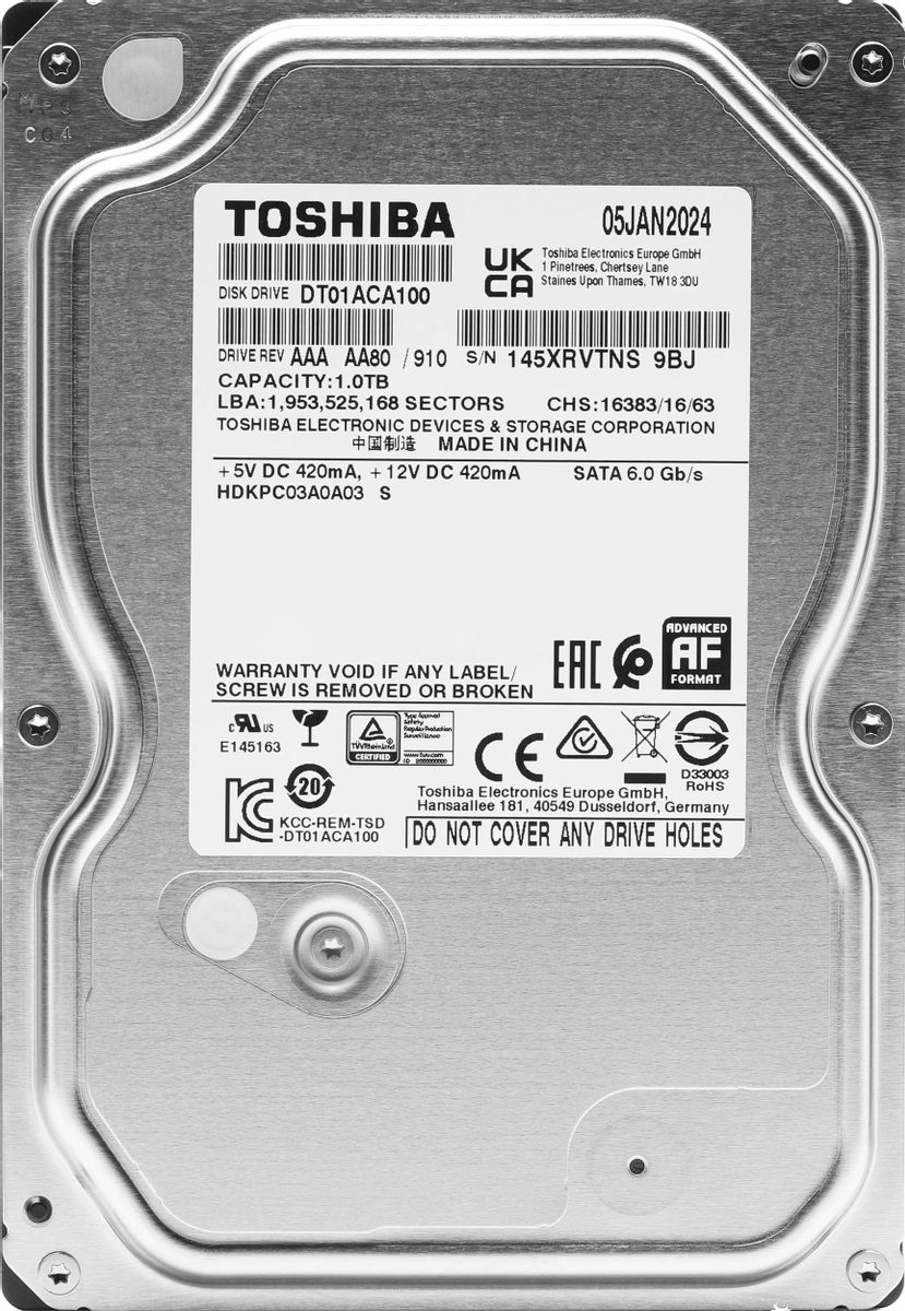 Жесткий диск Toshiba 1Tb 7200rpm DT01ACA100 SATA-III 32Mb 3.5" OEM