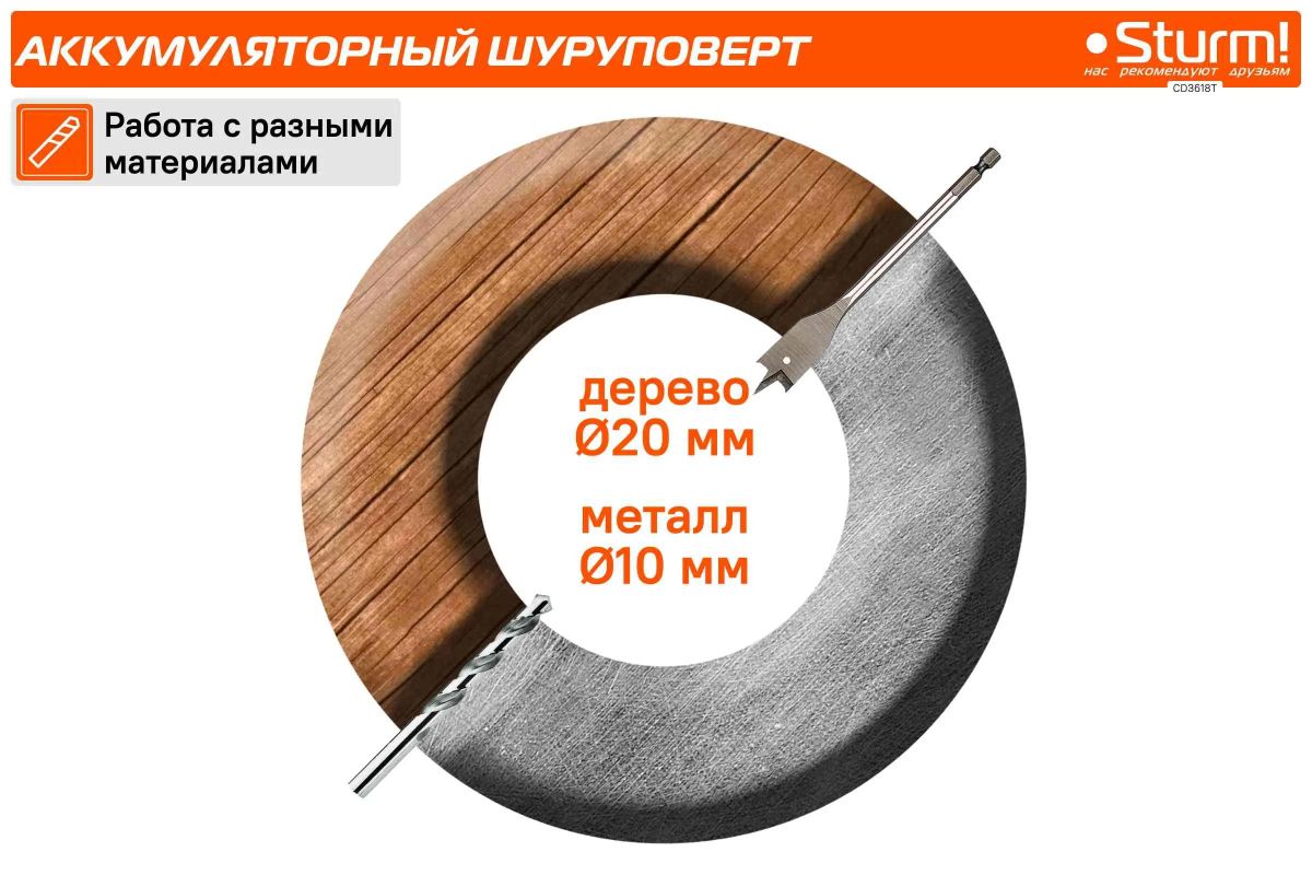Аккумуляторная дрель-шуруповерт Sturm! CD3618T
