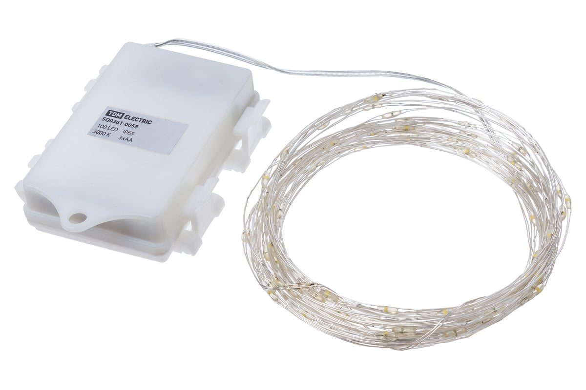 ГИРЛЯНДА СВЕТОДИОДНАЯ РОСА100 100LED, 10М, 3000К, 3ХАА, TDM