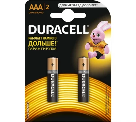 Батарейка алкалиновая Duracell Basic, AAA, LR03-2BL, 1.5В, блистер, 2 шт. (цена за шт)