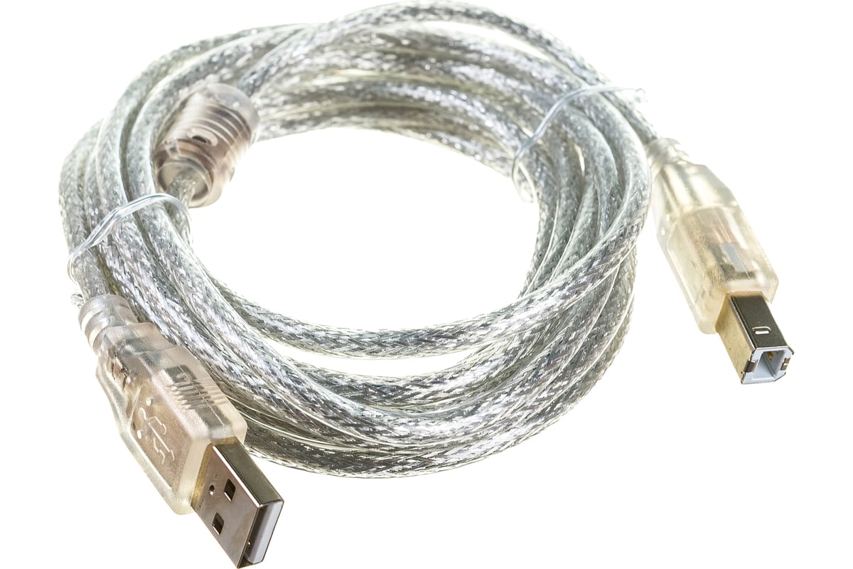 Кабель USB 2.0 AB (m-m) 3м Pro экран, феррит.кольца, прозрачный CCF-USB2-AMBM-TR-10 Cablexpert