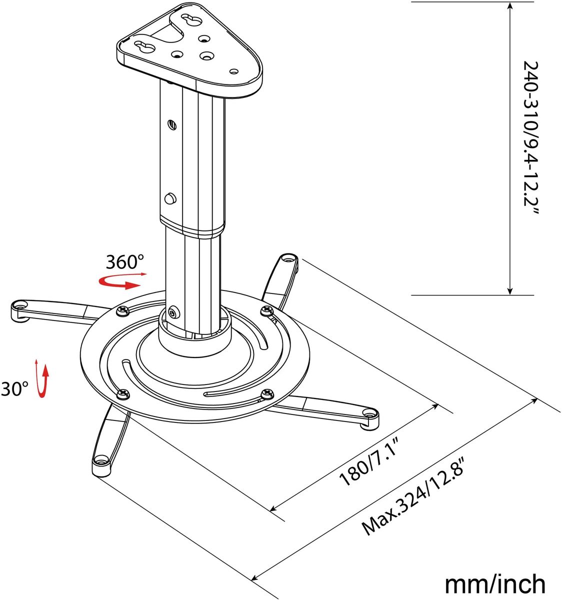 Кронштейн для проектора Cactus CS-VM-PR05M-BK черный макс.10кг настенный и потолочный поворот и накл