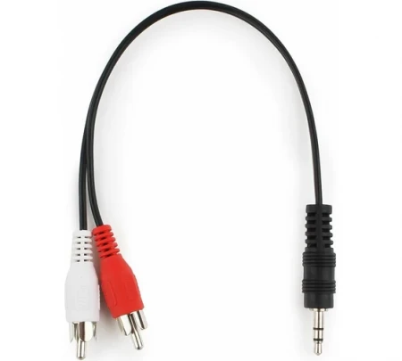Кабель аудио соединительный 2 RCA (m) - 3.5 mm jack (m), черный, пакет, 0.2м, Cablexpert CCA-458-0.2