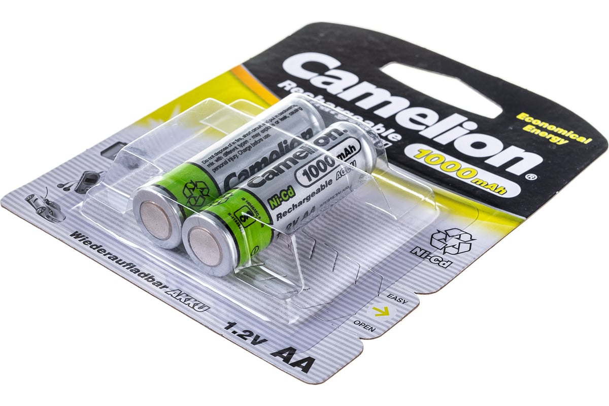 Аккумулятор Camelion AA-1000mAh Ni-Cd BL-2 (NC-AA1000BP2, аккумулятор,1.2В) (2 шт. в уп-ке)