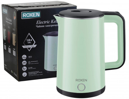 Чайник ROXEN RX-201 Mint 1,8л.Мощность 1500Вт.Двойной корпус пластик/сталь