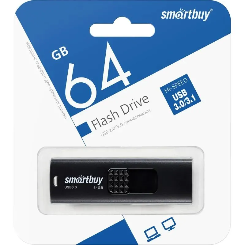 Флешка 64 ГБ USB 3.0 Smartbuy SB064GB3FSK, черный