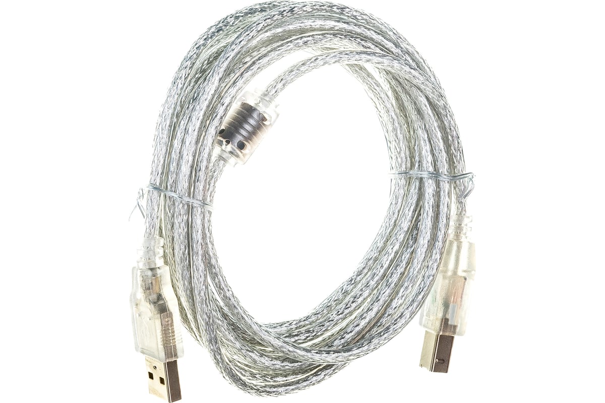 Кабель USB 2.0 AB (m-m) 3м Pro экран, феррит.кольца, прозрачный CCF-USB2-AMBM-TR-10 Cablexpert