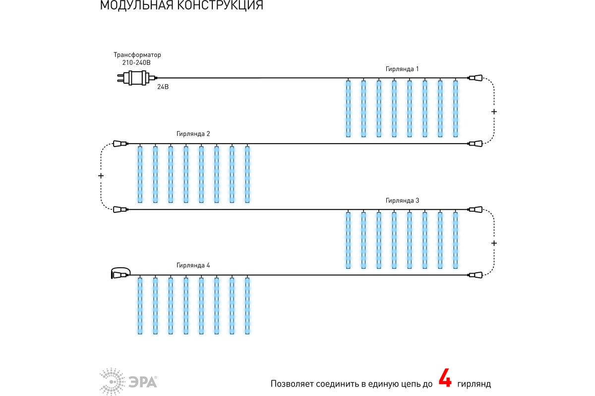 ENOS-02H ЭРА Гирлянда LED Сосульки 2,1м холодный свет, 24V, IP44
