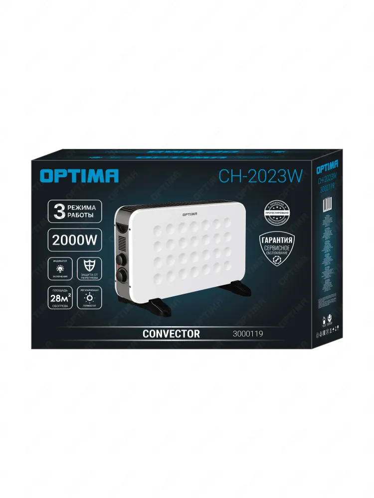 Конвектор OPTIMA CH-2023W (800-2000Вт, 3 режима, ножки, термостат, белый+чёрн.)