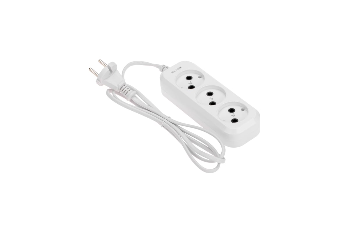 Удлинитель 3 гнезда, 1,5м, 2х0,75мм, б/з, белый PROconnect <13-4205>