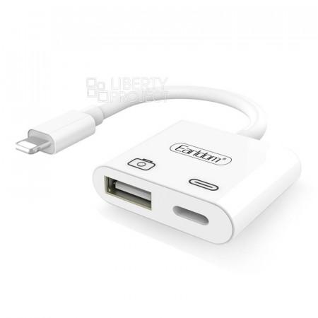 Переходник 8 pin - USB(f), 8 pin(f) Earldom ET-OT43, 2  in 1, 8 pin, USB, цвет: белый