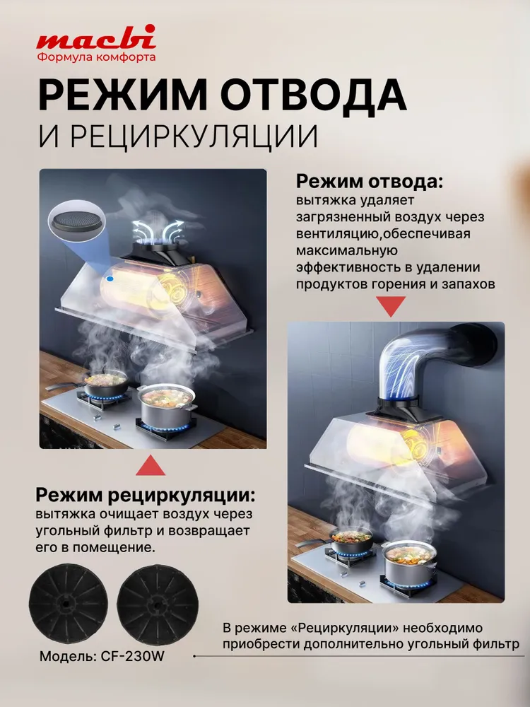 Кухонная вытяжка Macbi Perfa-60G-Baf, белый, 1200м3/ч; управление жестами