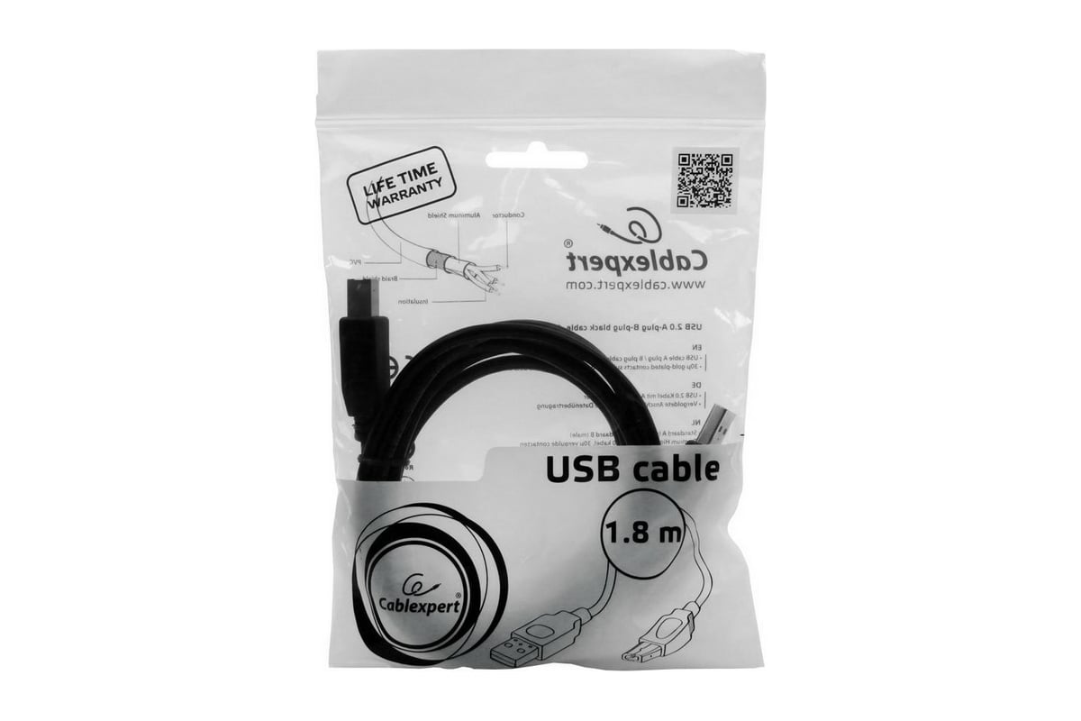 Кабель USB 2.0 AB (m-m) 1.8м Pro  2феррит. фильтр, экран, черный CCF2-USB2-AMBM-6 Cablexpert
