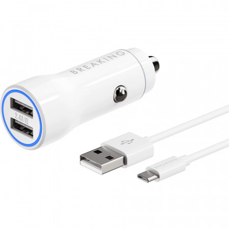 АЗУ Breaking A18 2*USB, 2.4A + кабель USB-A - Type-C (Белый) Коробка (23202)