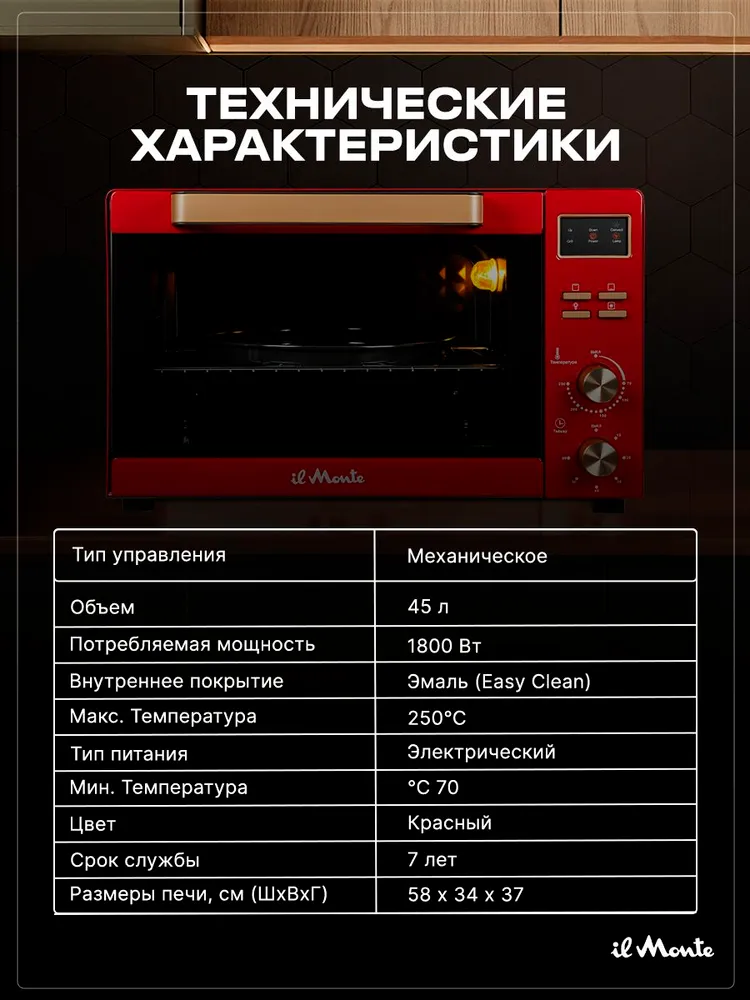 Мини-печь il Monte EO-4512 RED, красный