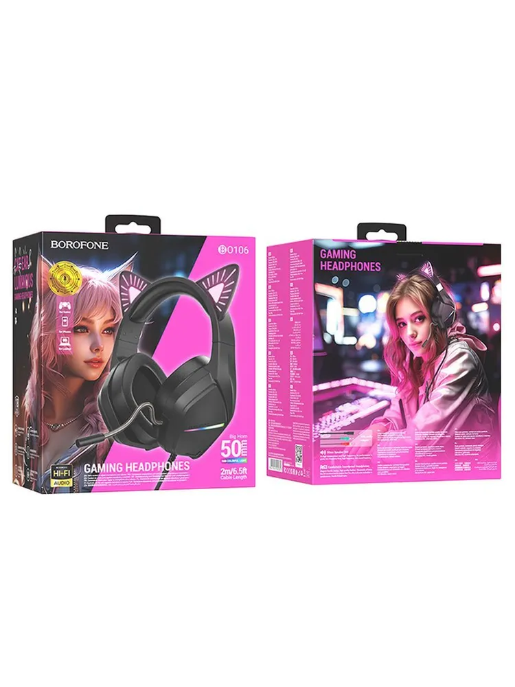 Игровые наушники BOROFONE BO106, розовый Phantom Cat