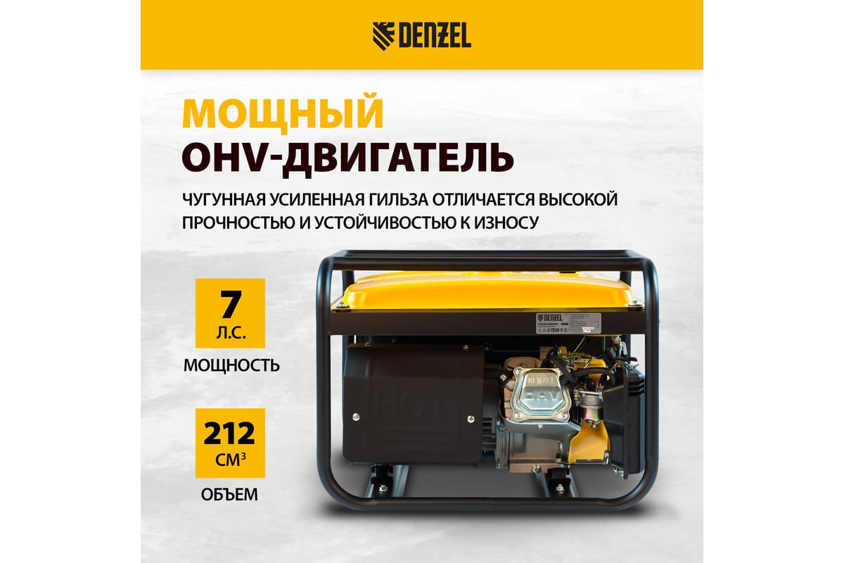 Генератор бензиновый Denzel PS-25, 2,5 кВт, 230В, 15л, ручной стартер