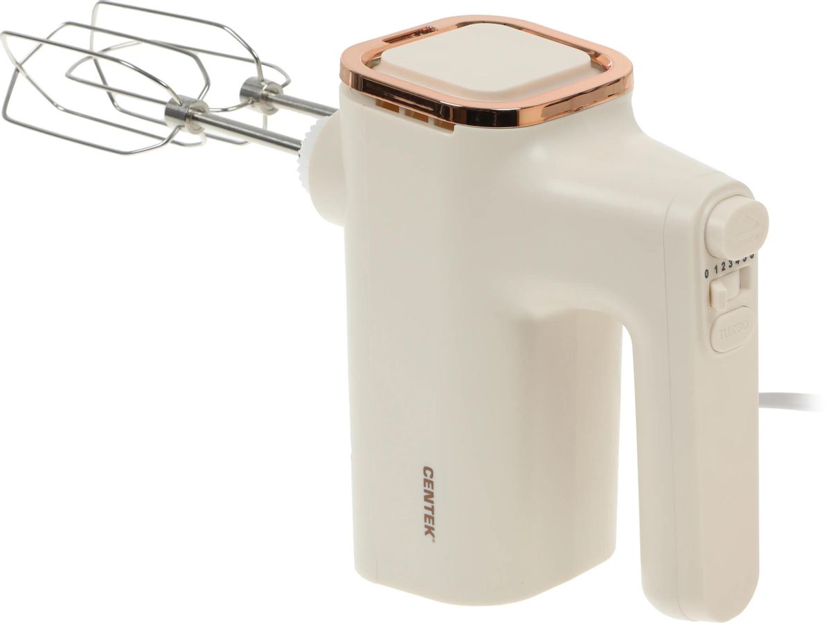 Миксер с чашей Centek CT-1129 (бежевый/золотой хром) 800Вт, 6 скоростей + турбо, 2 чаши 3.5/3,6л