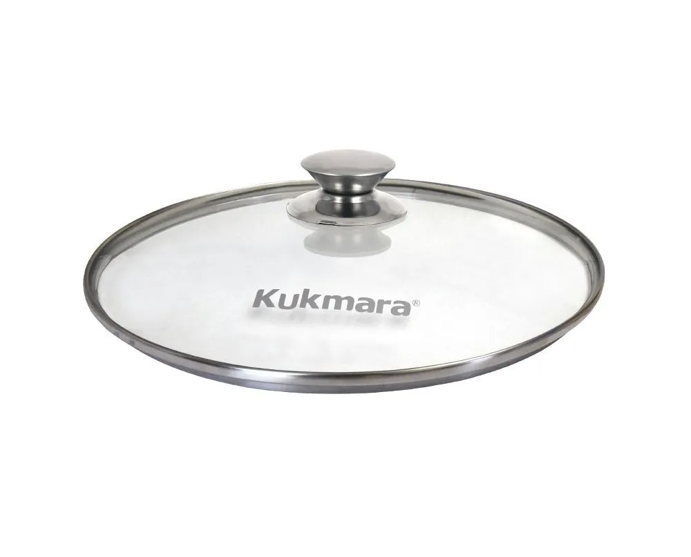 Крышка стеклянная Kukmara <с26т112>, 260 мм, серый логотип, металлический обод