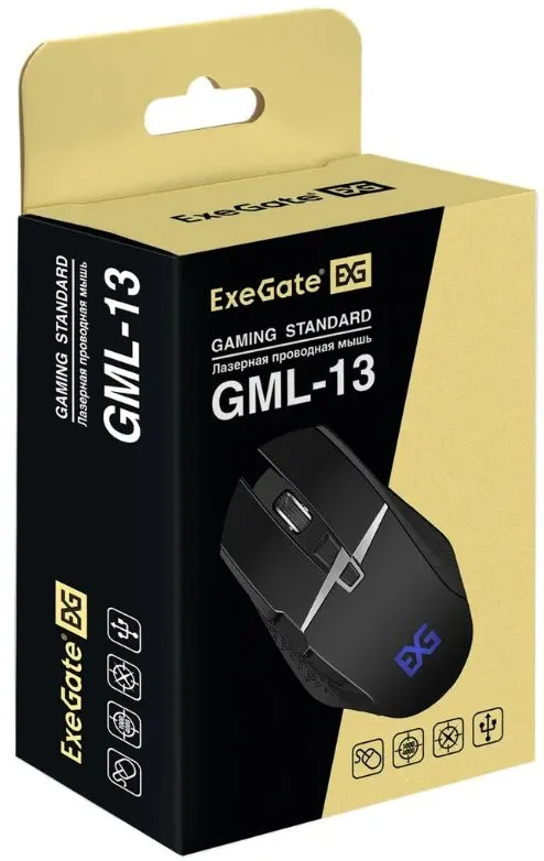 Мышь ExeGate EX289489RUS Gaming Standard Laser GML-13 (USB, лазерная, 1000/1200/3000/4000 dpi, 8 кно