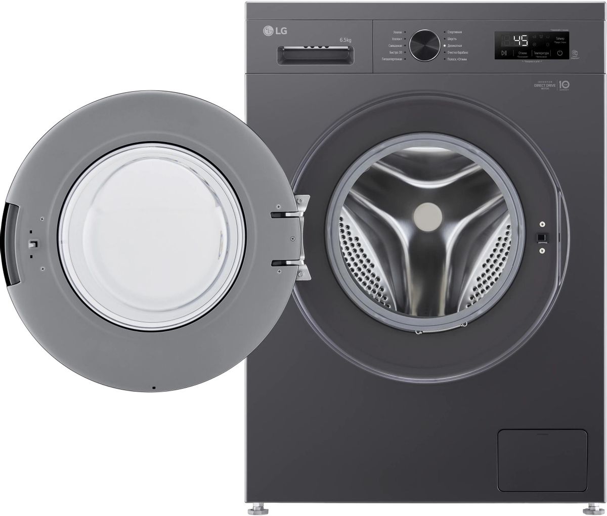 Стиральная машина LG F2Y1WS6J, 6.5кг, темно-серый, 1200об/мин, инверторная, с паром (П)