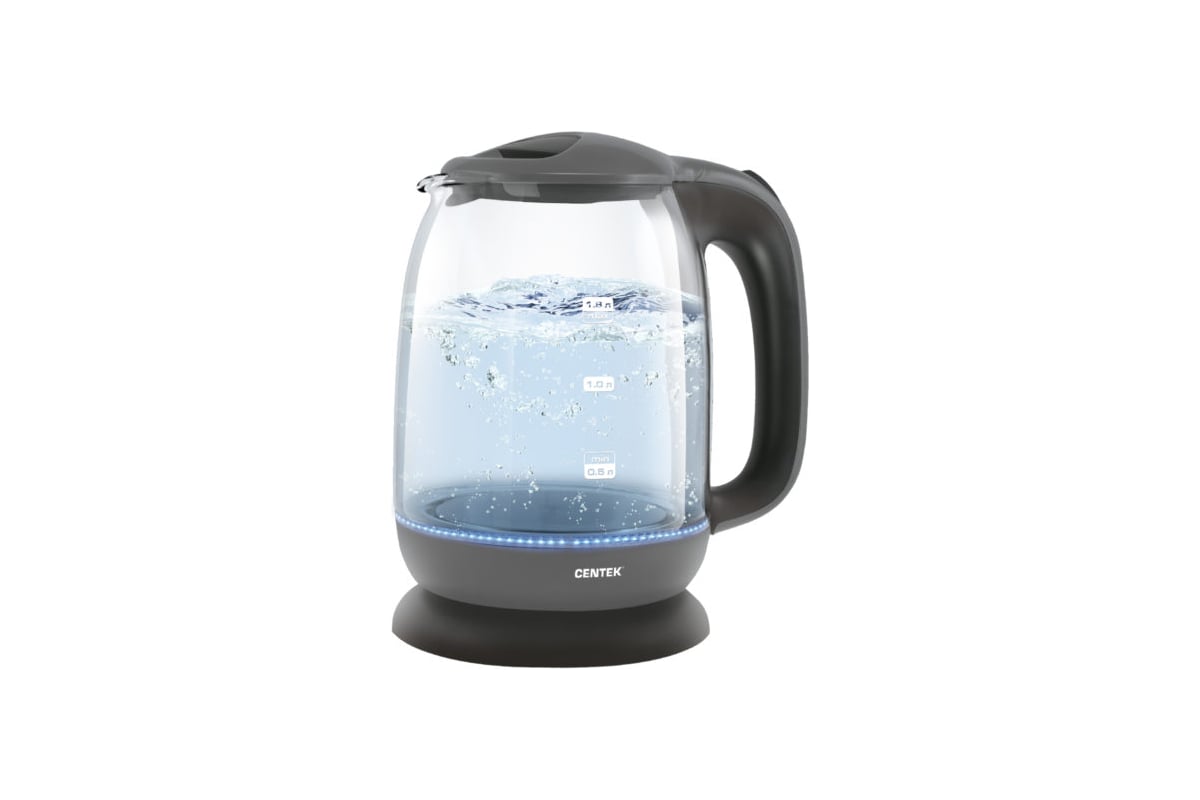 Чайник Centek CT-0034 (серый) <Vancouver> стекло, 1.8л, 2200Вт, внутренняя LED подсветка, кнопка