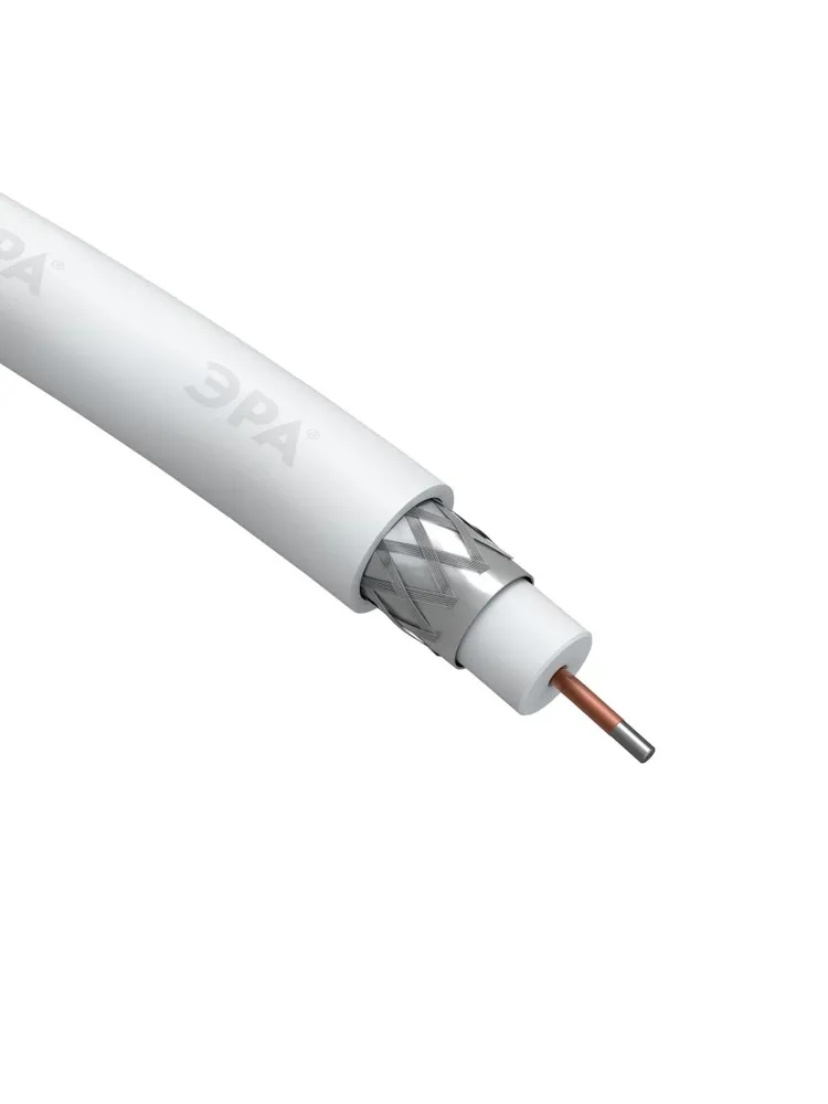ЭРА Кабель коаксиальный RG-6U, 75 Ом, CCS/(оплётка Al 48%), PVC,белый, SIMPLE (цена за бухту 100м)