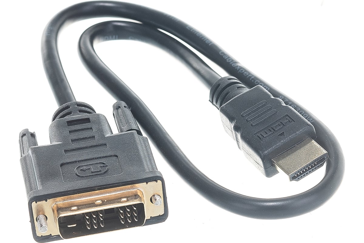 Кабель HDMI-DVI , single link, зол.конт., экран., черный, 0,5м CC-HDMI-DVI-0.5M Gembird/Cablexpert