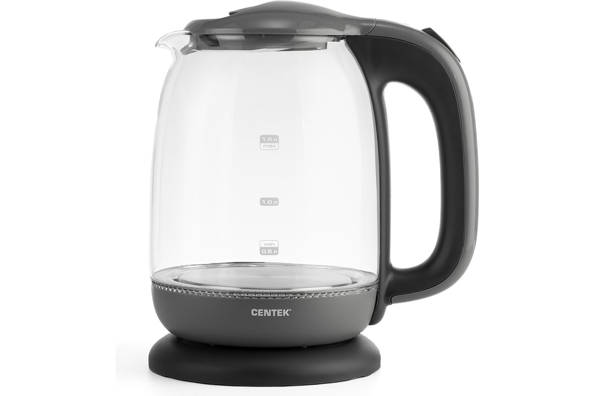 Чайник Centek CT-0034 (серый) <Vancouver> стекло, 1.8л, 2200Вт, внутренняя LED подсветка, кнопка
